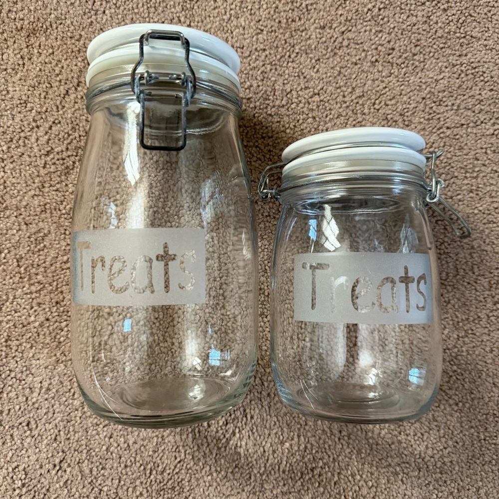 Glass Pet Treat Jars with White Lids